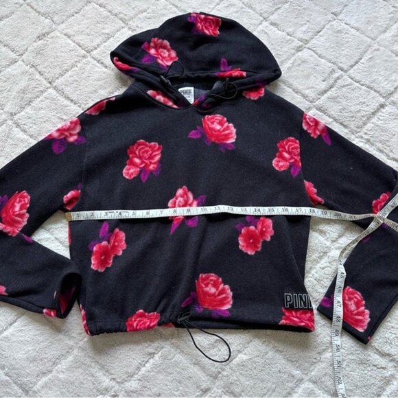 Victoria's Secret PINK | Black & Red Flower Crop Hoodie | Size Small - Picture 8 of 9